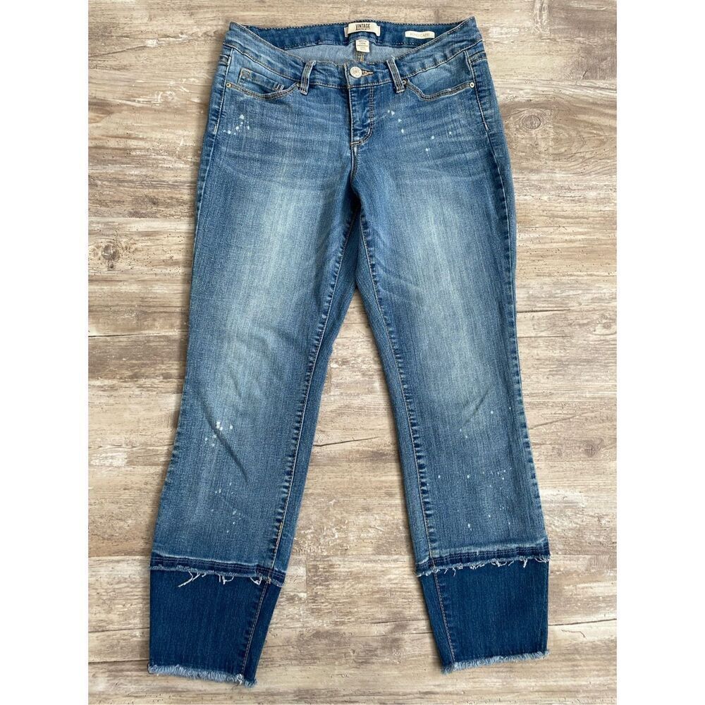 Vintage America Blues Boho Capri Jeans Stretch Distressed Raw Hem Women’s Size 4